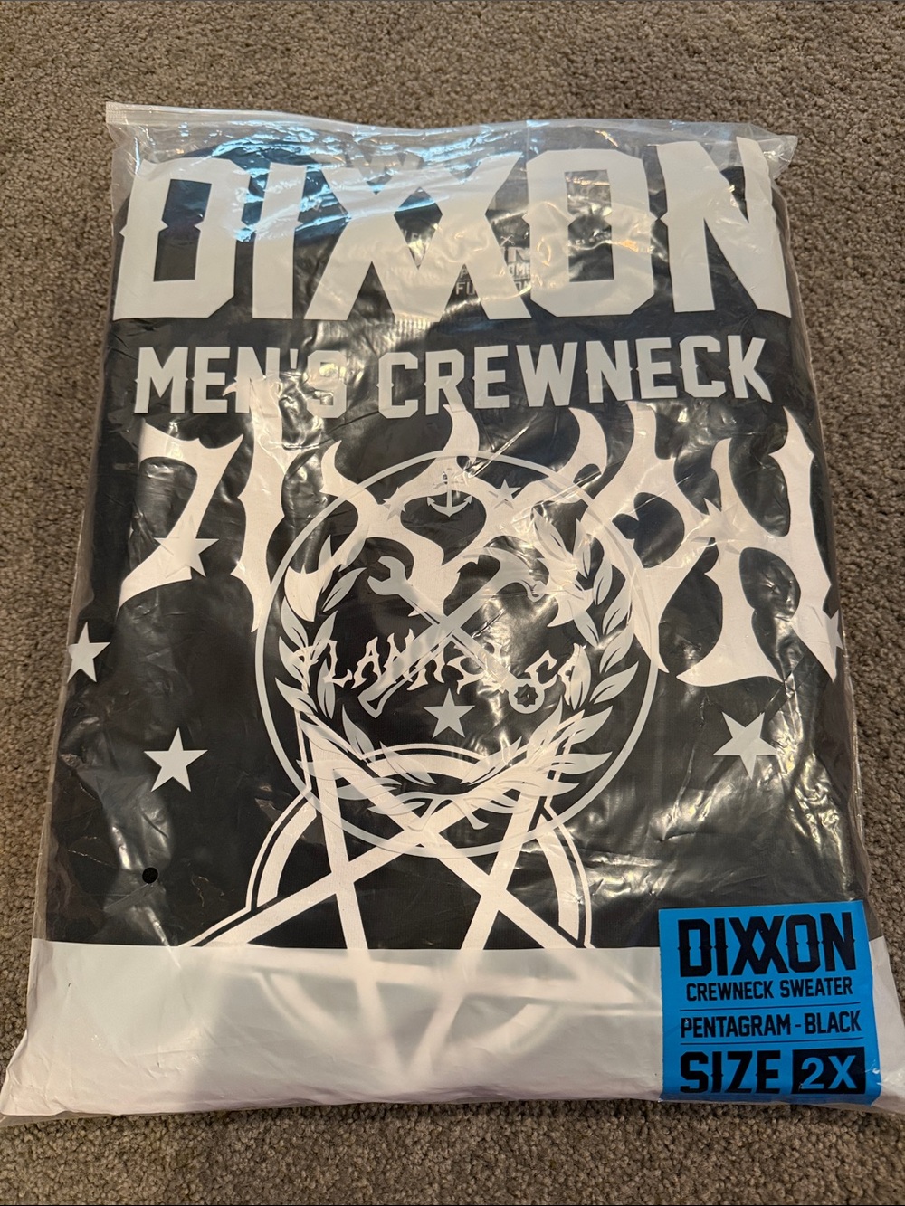 DIXXON Black Men’s Crewneck Sweater with White Pentagram Graphic